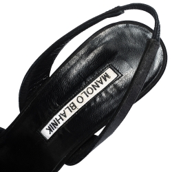 Pre Owned Manolo Blahnik Black Satin Cassia Peep Toe Slingback Sandals Size 36