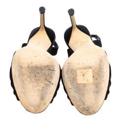 Pre Owned Manolo Blahnik Black Satin Cassia Peep Toe Slingback Sandals Size 36