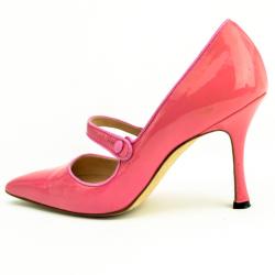 مملوكة مسبقًا Manolo Blahnik Pink Patent Pointed Toe 'Campari' Mary Jane Pumps Size 37