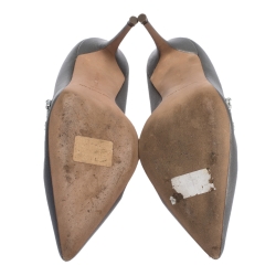 Pre Owned Manolo Blahnik Grey Satin Nadira Crystal Embellished Pointed Toe Pumps Size 36.5