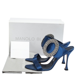 Pre Owned صدل سلايد مانولو بلانيك "فيبيونا" مزخرف بكريستال ساتان أزرق مقاس 40