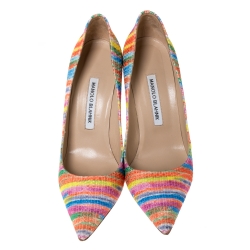 Pre Owned حذاء كعب عالي مانولو بلانيك قماش رينبو متعدد الألوان مقاس 39.5