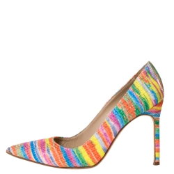 Pre Owned حذاء كعب عالي مانولو بلانيك قماش رينبو متعدد الألوان مقاس 39.5