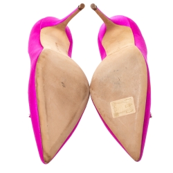 Pre Owned Manolo Blahnik Fuschia Crystal Embellished Satin Borlak Pumps Size 38