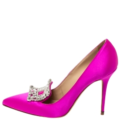 Pre Owned Manolo Blahnik Fuschia Crystal Embellished Satin Borlak Pumps Size 38