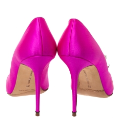 Pre Owned Manolo Blahnik Fuschia Crystal Embellished Satin Borlak Pumps Size 38