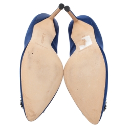 مملوكة مسبقًا حذاء كعب عالي مانولو بلانيك هانغيسي مرصع ساتان اصفر مقاس 39.5