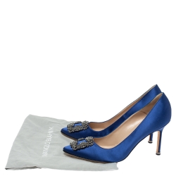 مملوكة مسبقًا حذاء كعب عالي مانولو بلانيك هانغيسي مرصع ساتان اصفر مقاس 39.5