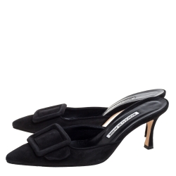 Manolo Blahnik Black Suede Mule Sandals Size 36.5