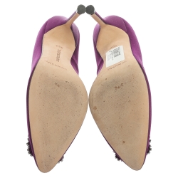 Pre Owned Manolo Blahnik Purple Satin Hangisi  Pumps Size 36.5