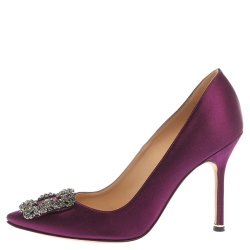 Pre Owned Manolo Blahnik Purple Satin Hangisi  Pumps Size 36.5