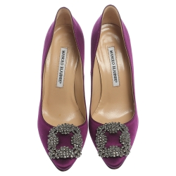 Pre Owned Manolo Blahnik Purple Satin Hangisi  Pumps Size 36.5