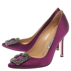 Pre Owned Manolo Blahnik Purple Satin Hangisi  Pumps Size 36.5