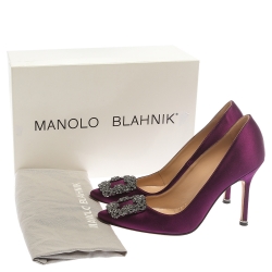 Pre Owned Manolo Blahnik Purple Satin Hangisi  Pumps Size 36.5