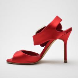 Manolo Blahnik Red Satin Buckled Sandals Size 38