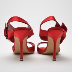 Manolo Blahnik Red Satin Buckled Sandals Size 38