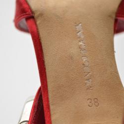 Manolo Blahnik Red Satin Buckled Sandals Size 38