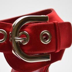 Manolo Blahnik Red Satin Buckled Sandals Size 38