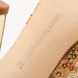 Pre Owned Manolo Blahnik Gold Sequin Pumps Size 35