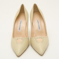 Pre Owned Manolo Blahnik Beige Leather Pumps Size 40