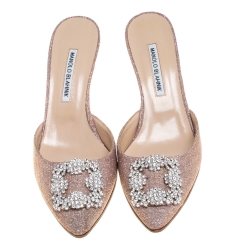 Manolo Blahnik Red Glitter Fabric Hangisi Mules Size 39.5