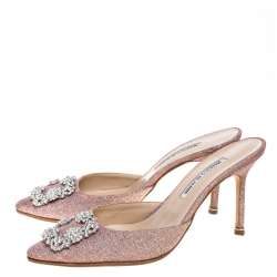 Manolo Blahnik Red Glitter Fabric Hangisi Mules Size 39.5