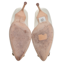 Pre Owned Manolo Blahnik White Satin Hangisi Crystal Embellished Pumps Size 38