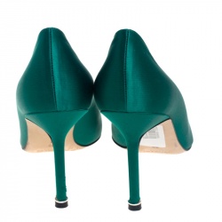 Pre Owned Manolo Blahnik Green Satin Hangisi Pumps Size 38