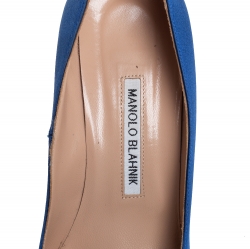 Pre Owned Manolo Blahnik Blue Satin Hangisi Pumps Size 37.5