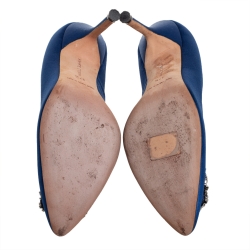 Pre Owned Manolo Blahnik Blue Satin Hangisi Pumps Size 37.5