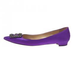Pre Owned Manolo Blahnik Purple Satin Hangisi Ballet Flats Size 40