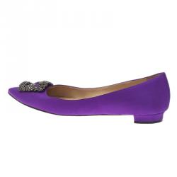 Pre Owned Manolo Blahnik Purple Satin Hangisi Ballet Flats Size 40
