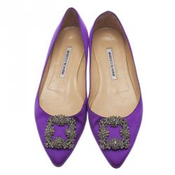 Pre Owned Manolo Blahnik Purple Satin Hangisi Ballet Flats Size 40