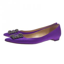 Pre Owned Manolo Blahnik Purple Satin Hangisi Ballet Flats Size 40