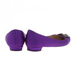 Pre Owned Manolo Blahnik Purple Satin Hangisi Ballet Flats Size 40