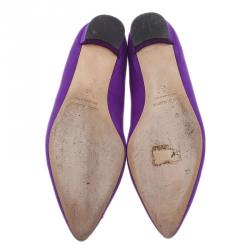 Pre Owned Manolo Blahnik Purple Satin Hangisi Ballet Flats Size 40