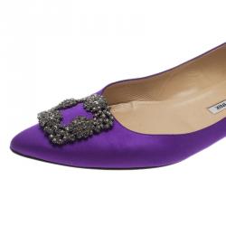 Pre Owned Manolo Blahnik Purple Satin Hangisi Ballet Flats Size 40