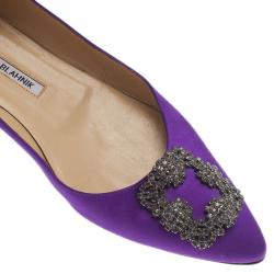Pre Owned Manolo Blahnik Purple Satin Hangisi Ballet Flats Size 40