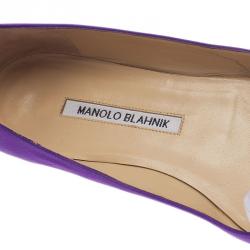 Pre Owned Manolo Blahnik Purple Satin Hangisi Ballet Flats Size 40