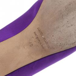 Pre Owned Manolo Blahnik Purple Satin Hangisi Ballet Flats Size 40