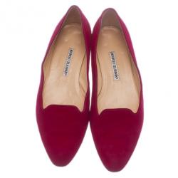 Pre Owned Manolo Blahnik Pink Suede Yak Smoking Slippers Size 39.5