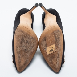 Pre Owned Manolo Blahnik Black Satin Hangisi Pumps Size 36.5