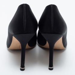 Pre Owned Manolo Blahnik Black Satin Hangisi Pumps Size 36.5