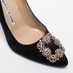 Pre Owned Manolo Blahnik Black Satin Hangisi Pumps Size 36.5