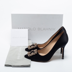 Pre Owned Manolo Blahnik Black Satin Hangisi Pumps Size 36.5