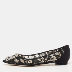 Manolo Blahnik Black Satin and Satin Hangisi Ballet Flats Size 37