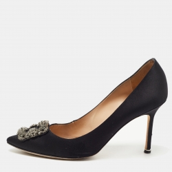 Manolo Blahnik Black Satin Hangisi Pumps Size 41
