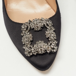 Manolo Blahnik Black Satin Hangisi Pumps Size 41