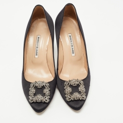 Manolo Blahnik Black Satin Hangisi Pumps Size 41