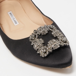 Pre Owned Manolo Blahnik Black Satin Hangisi Ballet Flats Size 42